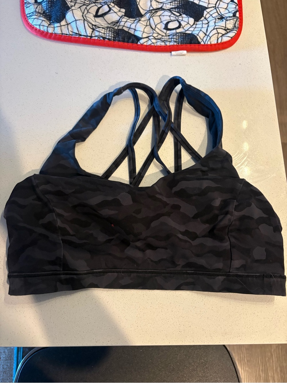 Women's Black Camo Strappy Sports Bra - Black
